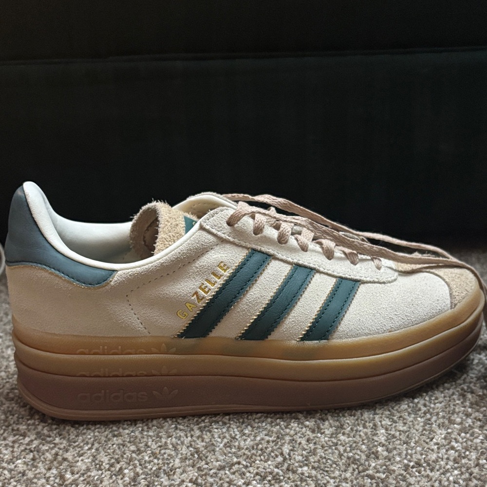 Adidas Gazelle Shoes in Cream and Dark Green